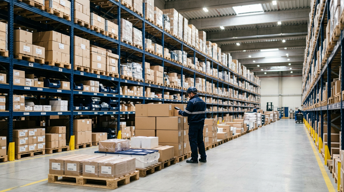 Almacén logístico europeo con stock disponible