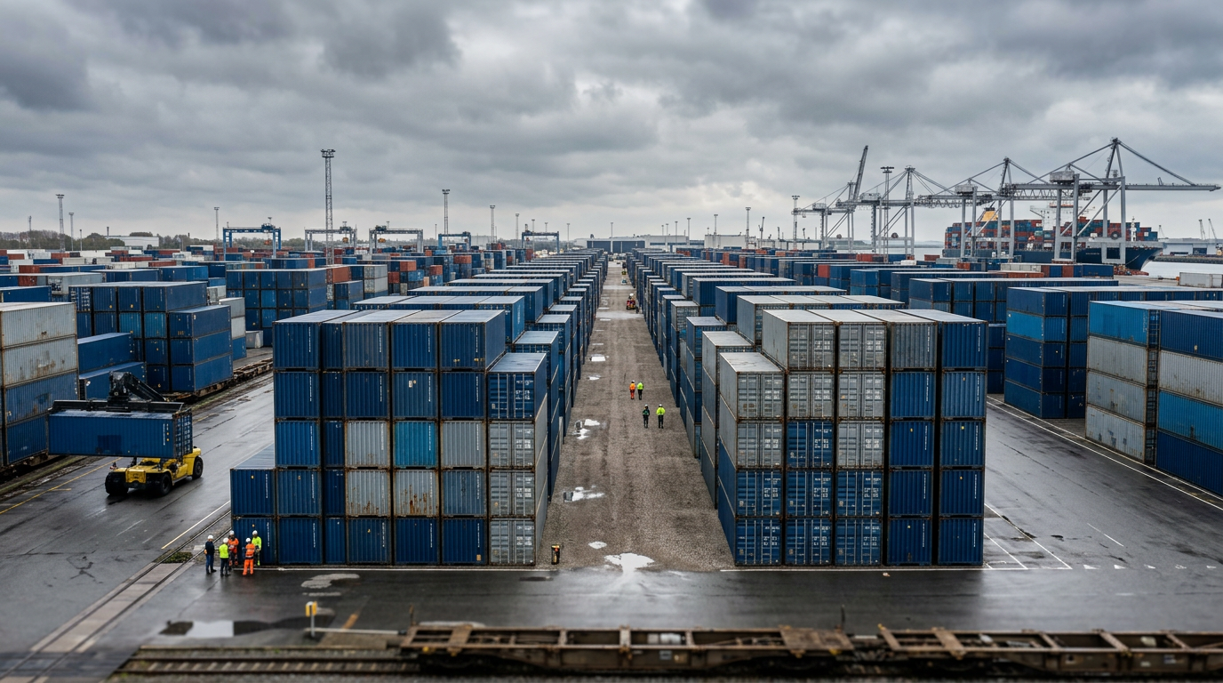 Contenedores maritimos en terminal logistica intermodal