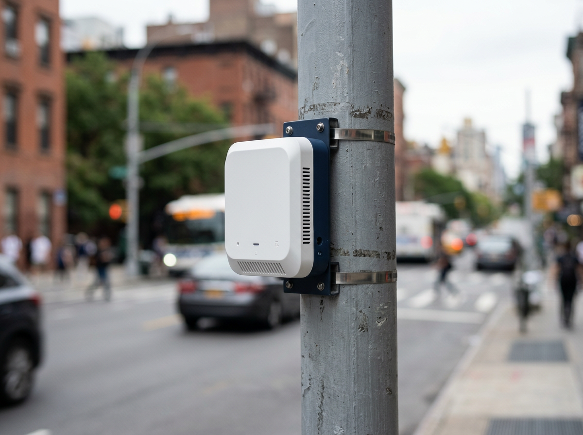Sensor de calidad del aire en farola urbana