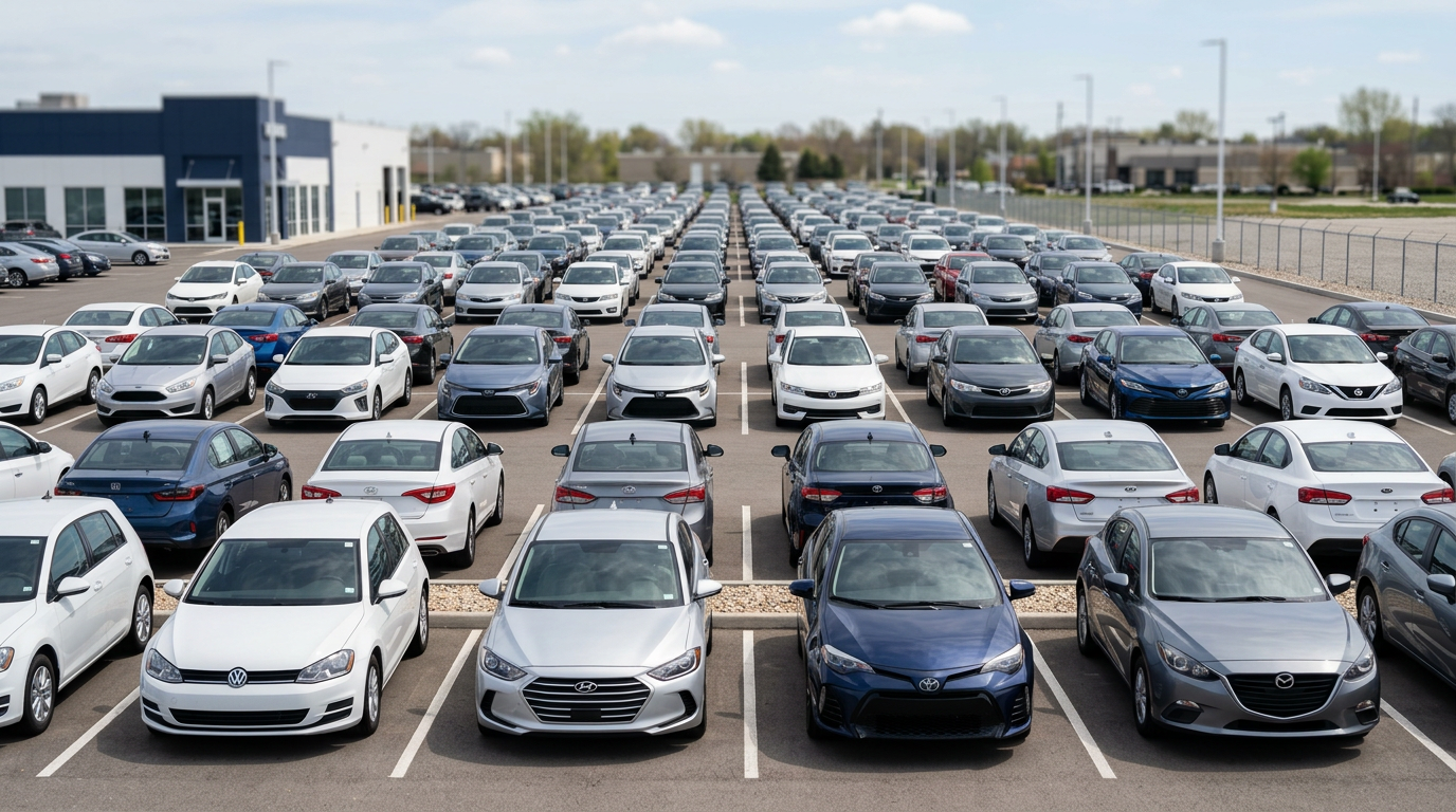Coches de alquiler alineados en explanada