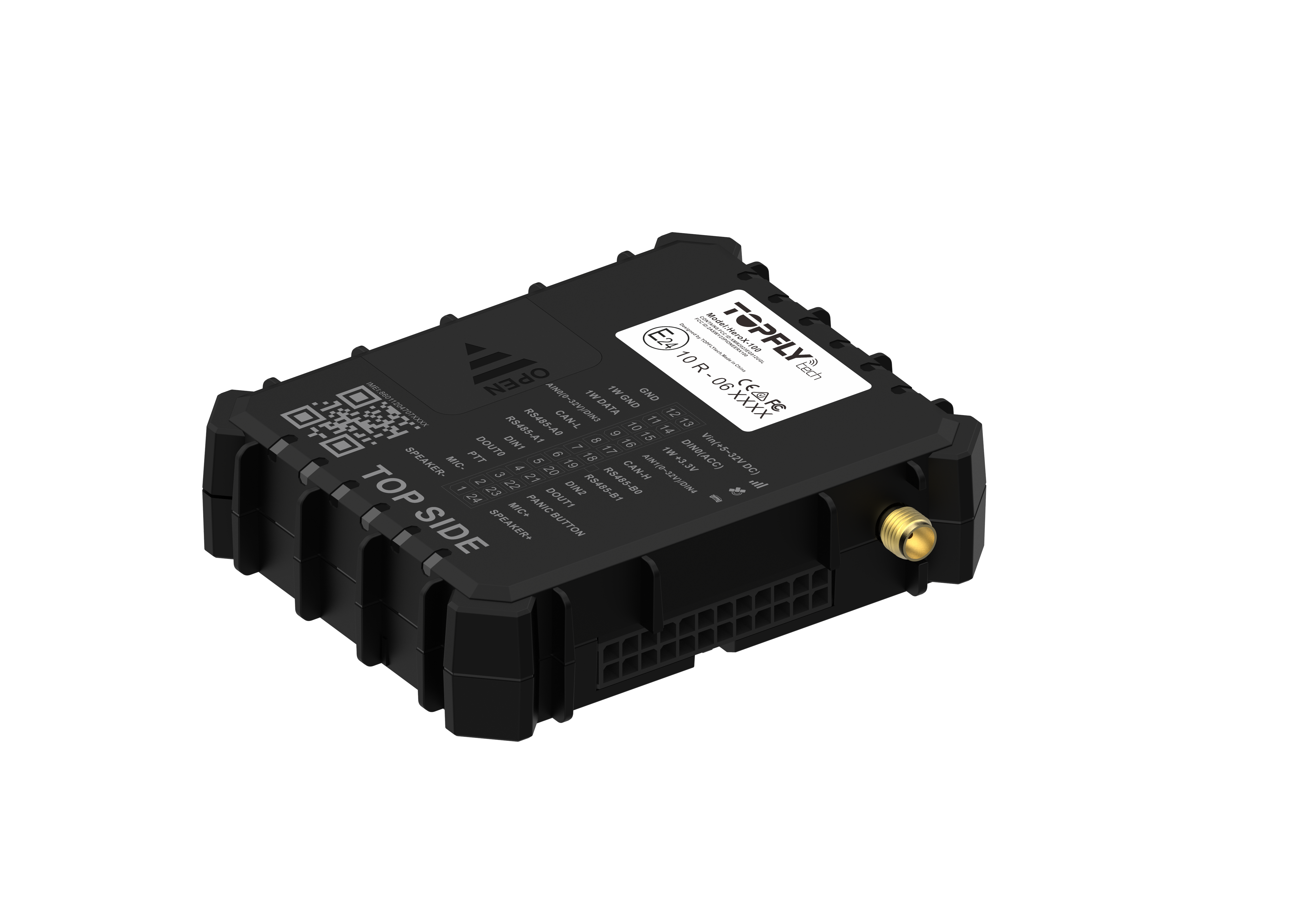 Tracker GPS HeroX 100 TopFlytech: cableado premium con CAN FMS, RFID y audio bidireccional