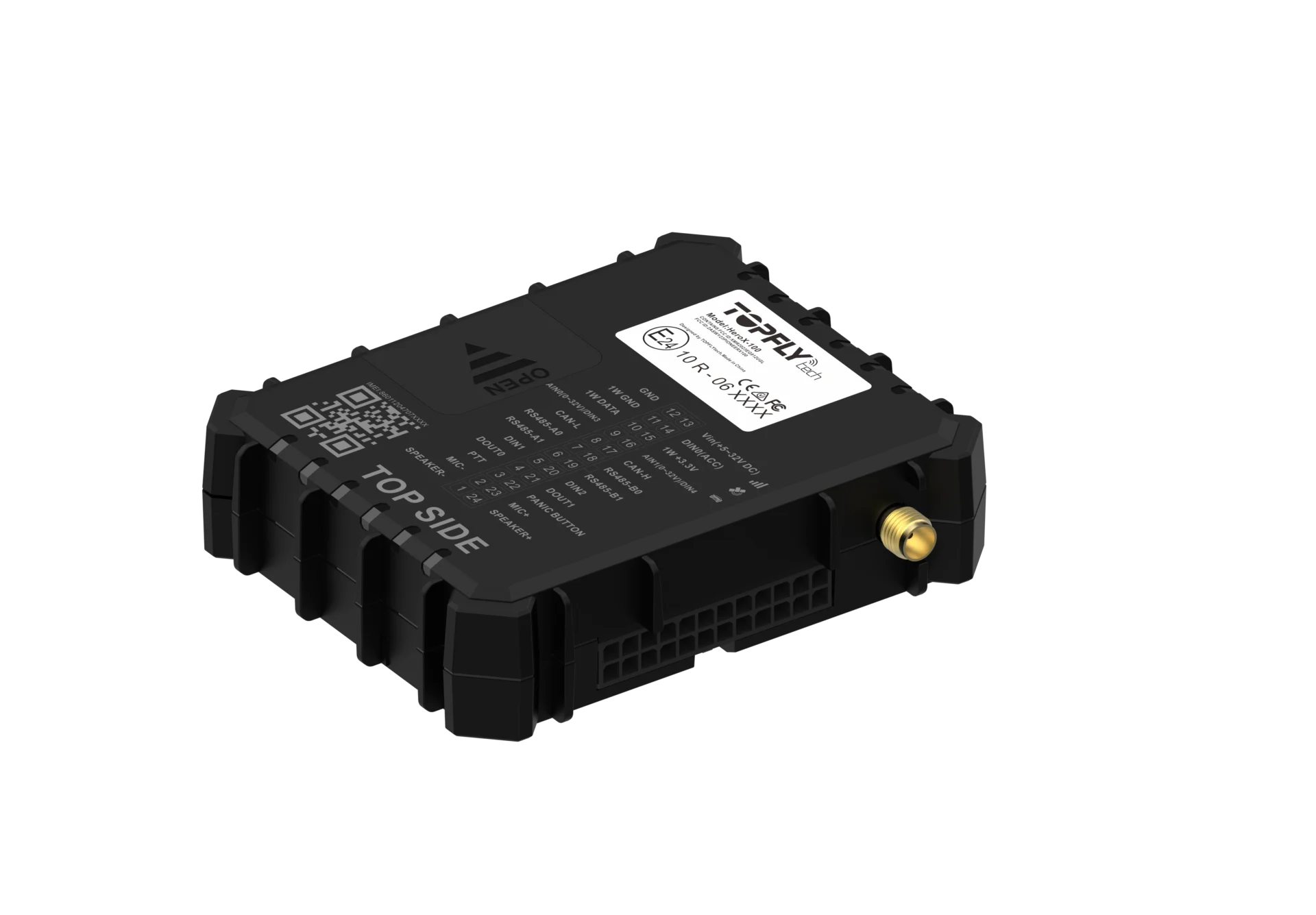 Tracker GPS HeroX 100 TopFlytech: cableado premium con CAN FMS, RFID y audio bidireccional