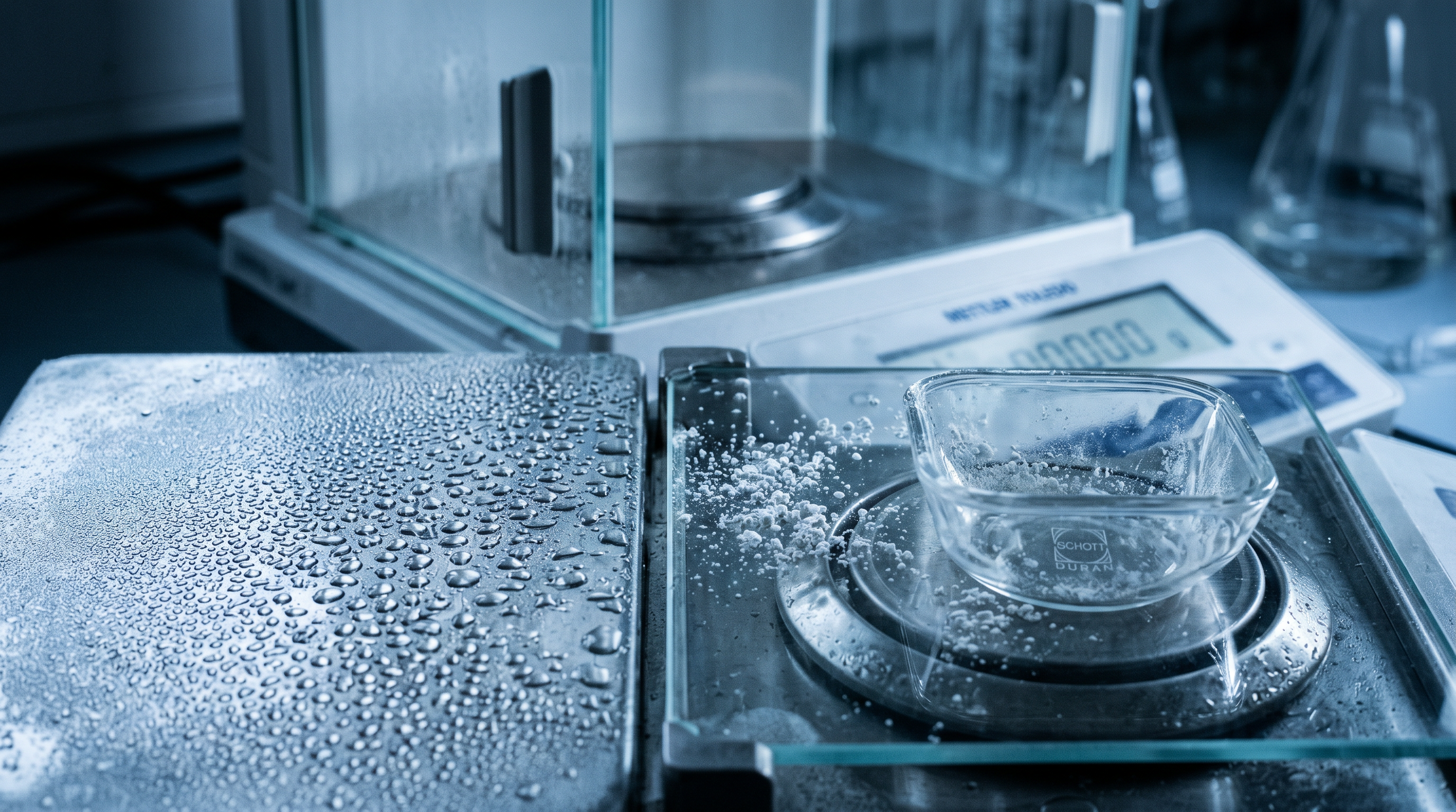 Condensación y adherencia electrostática de partículas: la humedad saboteando la precisión de la pesada