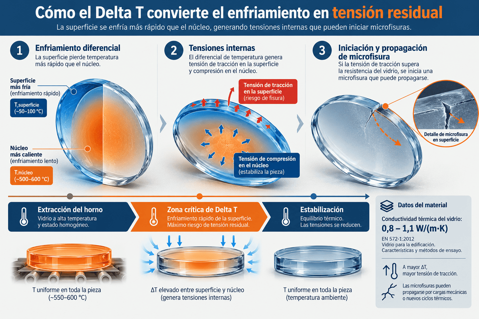 Cómo el diferencial de temperatura genera microfisuras en el vidrio