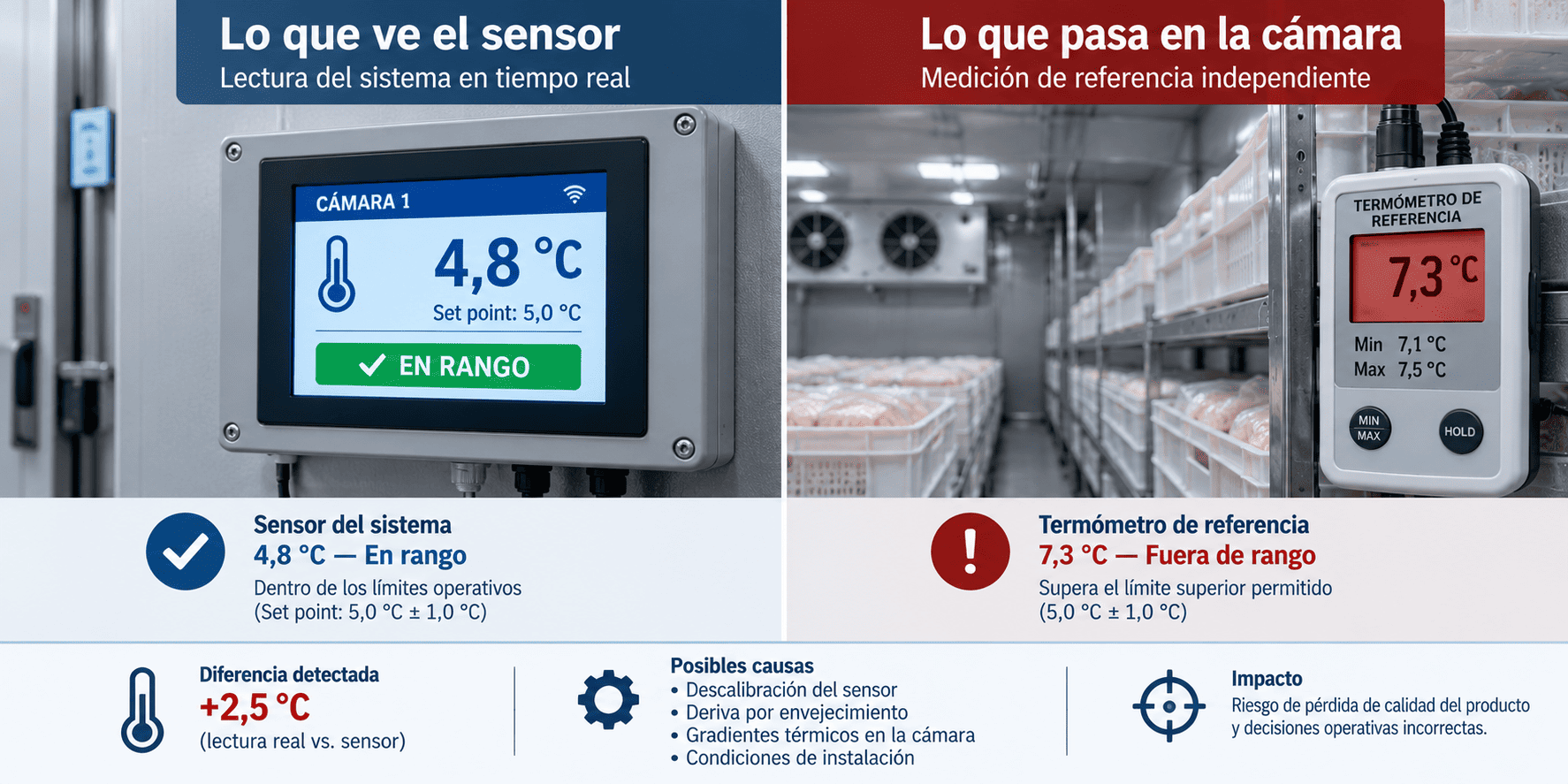 Comparativa de temperaturas en una cámara industrial, como ejemplo de monitorización