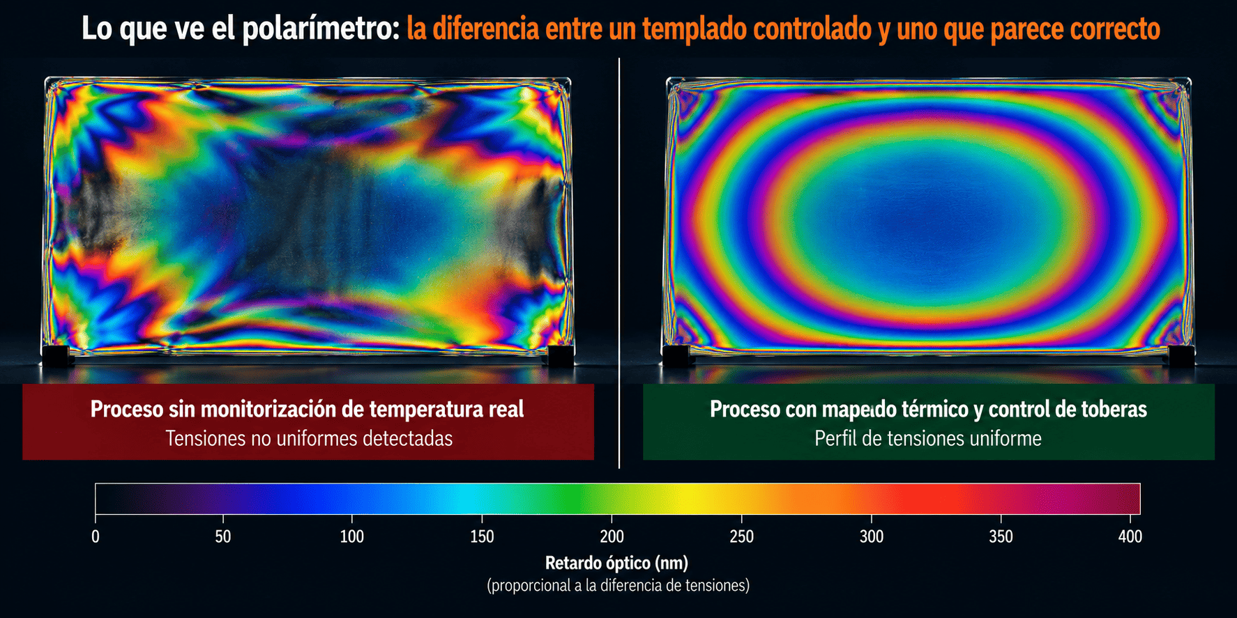 Comparativa de tensiones en vidrio templado