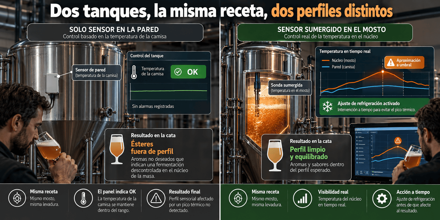 Comparativa de dos tanques de fermentación con diferentes sistemas de monitorización térmica